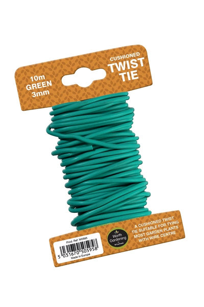 10m Twist Tie Cushioned 3mm Green