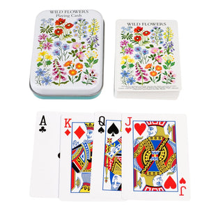 Wild flowers playing cards in a tin